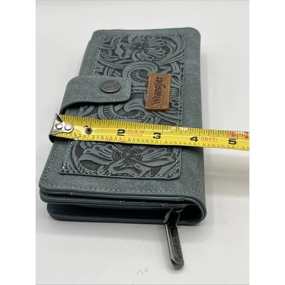 Wrangler Wallet Powder Blue Tooled Floral Cowgirl NEW